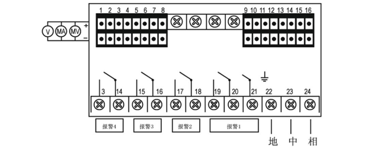 智能巡回顯示調(diào)節(jié)儀后面板及電氣接線